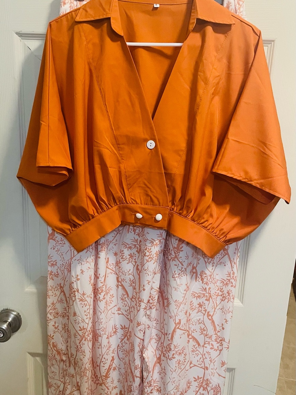 Cropped Button-Front Trench-Inspired Jacket in Orange